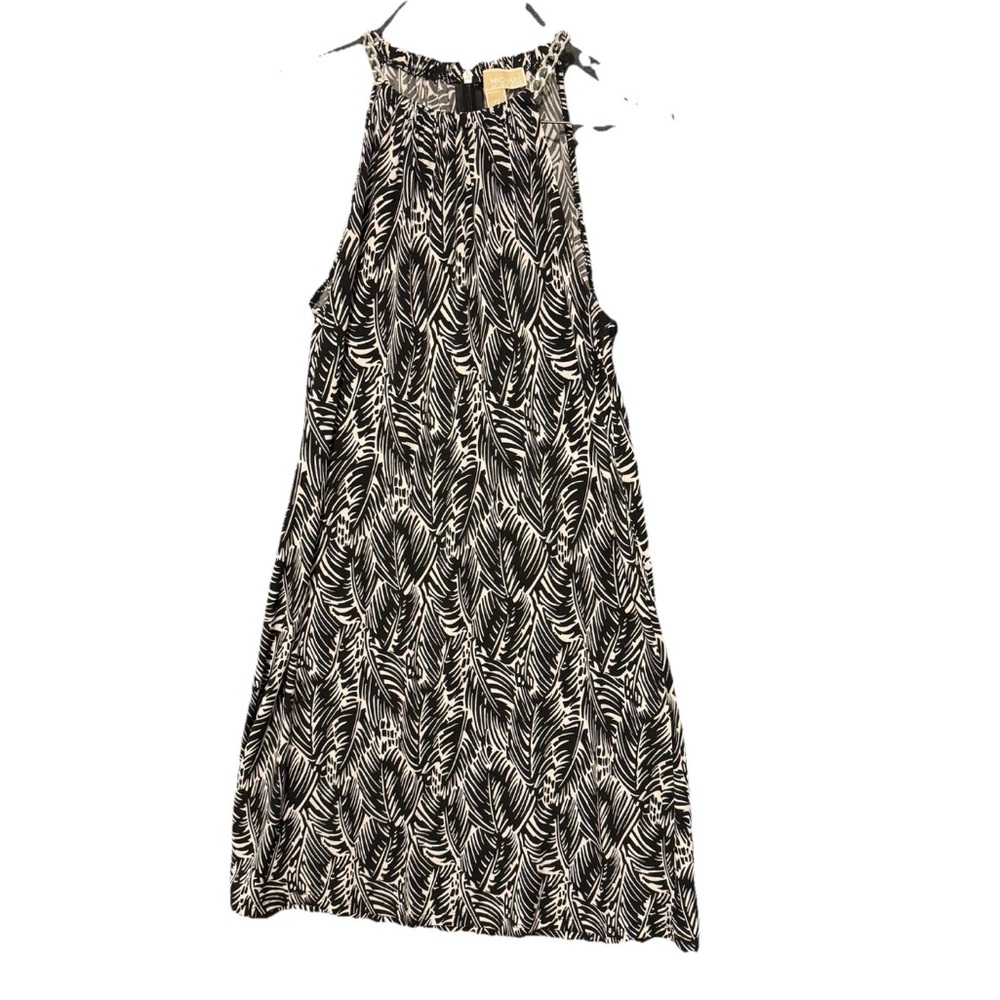 Michael Kors Black and White Leaf Print Midi Dress